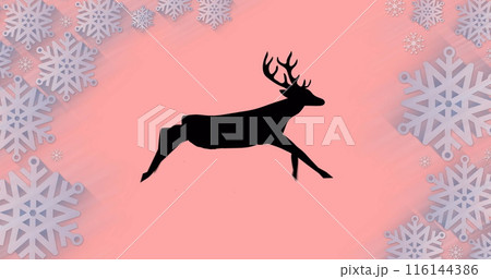 Image of reindeer over snow falling Image of reindeer over snow falling 116144386