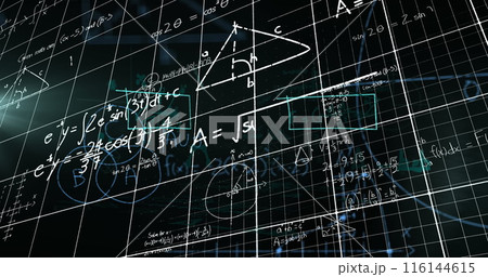 Image of mathematical equations over black background Image of mathematical equations over black background 116144615