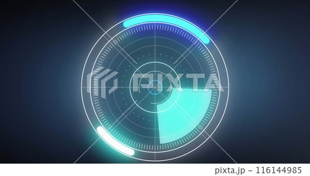 Round scanner over multiple graphs against round scanner and data processing on blue background 116144985