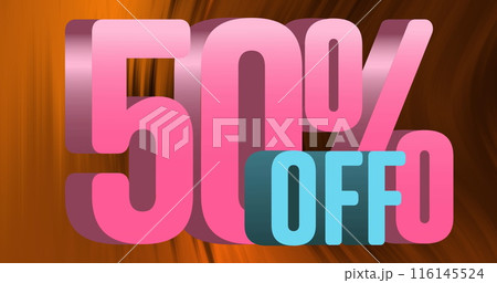 Image of pink 50 percent off text with abstract pattern in background 116145524