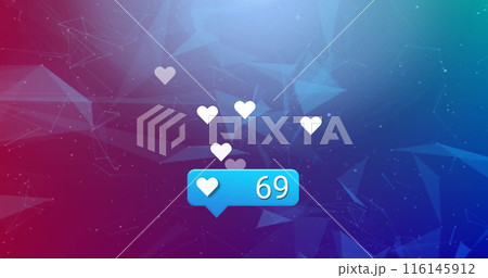 Image of social media reactions over shapes on red and blue background 116145912