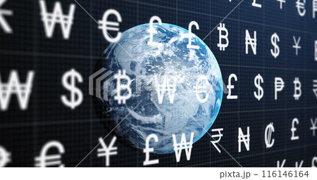 Image of letters and numbers processing over globe 116146164