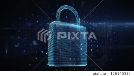 Image of cyber attack warning and padlock icon over server room Image of cyber attack warning and padlock icon over server room 116146555