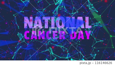 Image of national cancer day over navy background with connections Image of national cancer day over navy background with connections 116146626