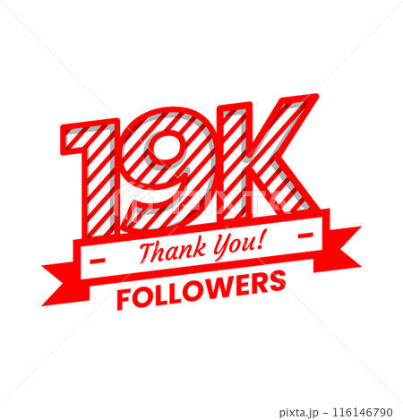 Thank You 19k Followers Banner with red and white color Decorative Elements 116146790