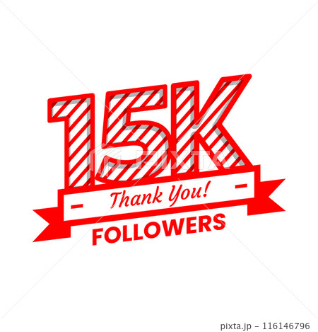 Thank You 15k Followers Banner with red and white color Decorative Elements 116146796