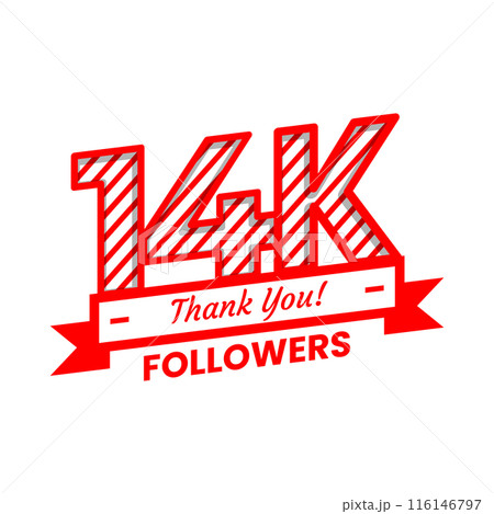 Thank You 14k Followers Banner with red and white color Decorative Elements 116146797