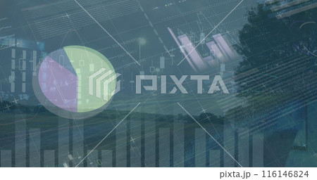 Image of graphs and financial data over timelapse with road traffic Image of graphs and financial data over timelapse with road traffic 116146824