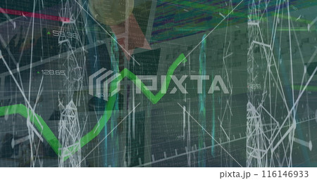Image of data processing and networks of connections over multiple different images Image of data processing and networks of connections over multiple different images 116146933