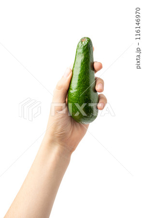 Avocado Isolated, Whole Avokado, Green Avocados Slice, Fresh Alligator Pear, Long Avocado Fruit 116146970