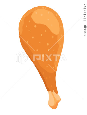 Fried chicken. Crispy fried chicken drumstick isolated on white background. Beautiful delicious in cartoon style. Fresh fast food fry meat 116147157