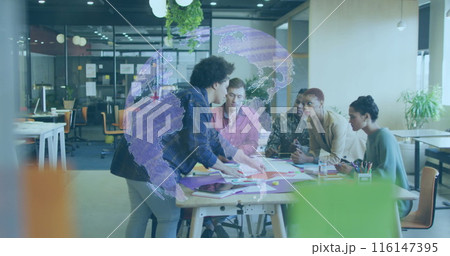 Image of globe over diverse business people in office Image of globe over diverse business people in office 116147395