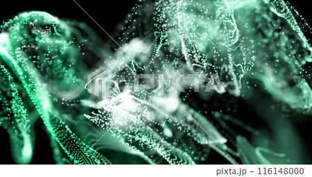 Image of dots forming dynamic waves against black background 116148000