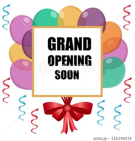 Poster with balloons Grand opening soon 116148014