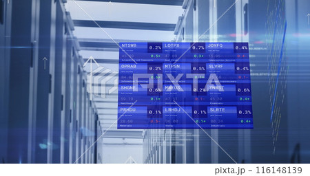 Image of computer servers, arrows and financial data processing 116148139