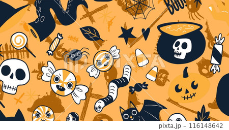 Image of halloween characters on yellow background 116148642