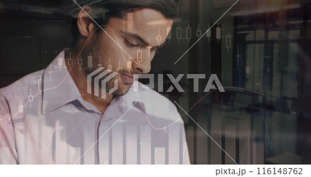 Statistical data processing over close up of indian businessman at office 116148762