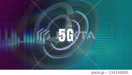 Image of 5g text over moving shapes 116148891