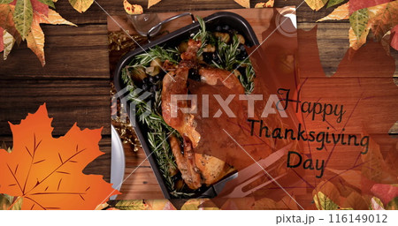 Image of happy thanksgiving day text over turkey 116149012
