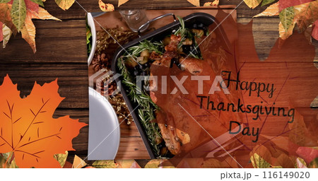 Image of happy thanksgiving day text over turkey 116149020
