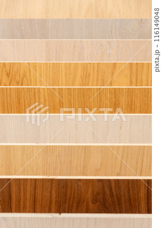 Samples of laminate or parquet with a pattern and wood texture for flooring 116149048