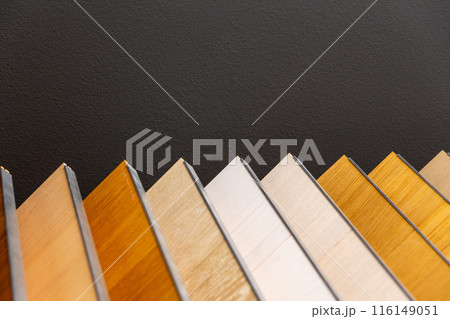 Samples of laminate or parquet with a pattern and wood texture for flooring 116149051