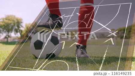Image of game plan over football player and ball Image of game plan over football player and ball 116149235