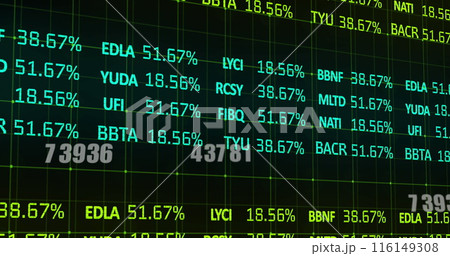 Image of financial data processing and numbers over grid Image of financial data processing and numbers over grid 116149308