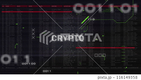 Image of crypto text and data processing over computer motherboard 116149358