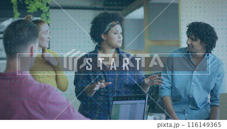 Image of start text over diverse business people in office Image of start text over diverse business people in office 116149365