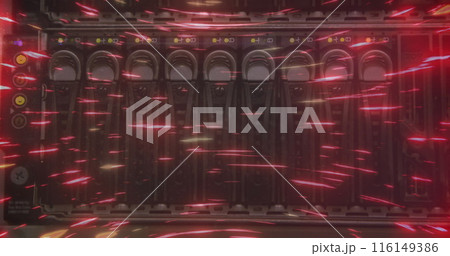 Image of red lights moving over servers Image of red lights moving over servers 116149386