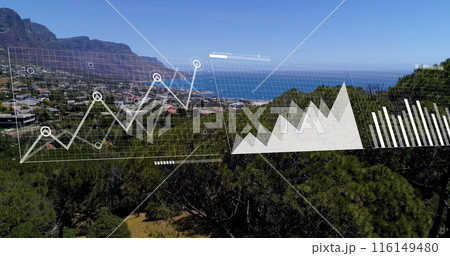 Image of financial data processing over landscape 116149480