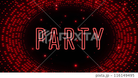 Image of party text over flashing red light pattern 116149495