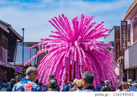 美濃まつり、うだつの上がる町並みを練り歩く花みこし〈岐阜県美濃市〉 美濃まつり、うだつの上がる町並みを練り歩く花みこし〈岐阜県美濃市〉 116149563