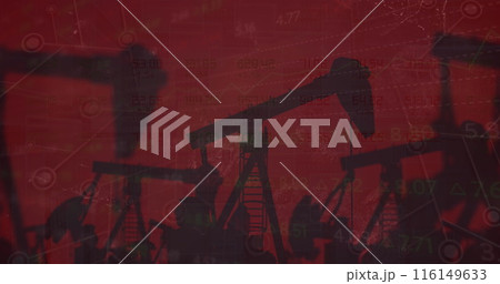 Image of financial data processing against construction site against grunge red background 116149633