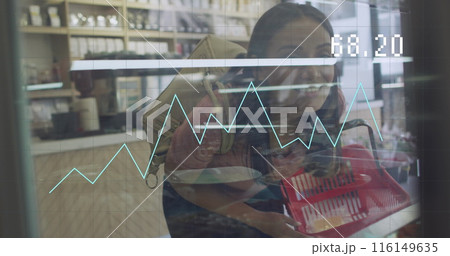Image of financial data processing over woman shopping 116149635