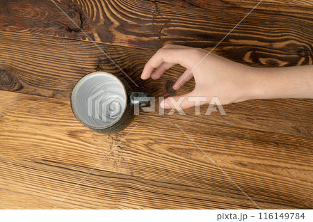 Hand Grabs Cup, Hands Reaching Empty Cup, Coffee Mug, Teacup, Hot Beverage Mockup, Cup in Arms 116149784