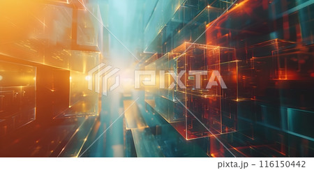 Wallpaper of virtual World in Internet for background, abstract technology concept, realistic illustration 116150442