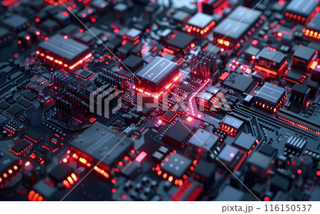 Wallpaper of virtual Micro Chips on digital background, abstract technology concept, realistic illustration 116150537