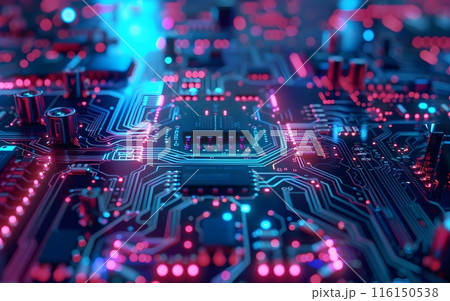 Wallpaper of virtual Micro Chips on digital background, abstract technology concept, realistic illustration 116150538