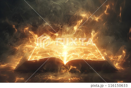 Wallpaper of burning Book, abstract concept, realistic illustration 116150633