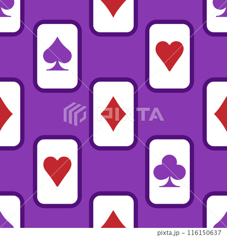 Purple falling playing cards seamless pattern. Poker and Wonderland. 116150637