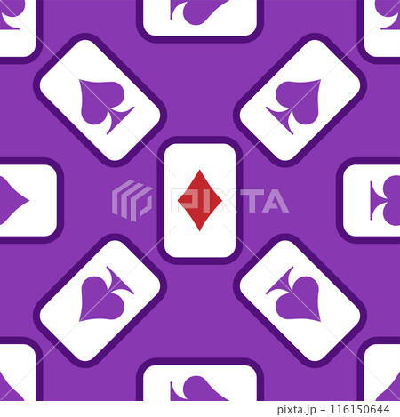 Purple falling playing cards seamless pattern. Poker and Wonderland. 116150644
