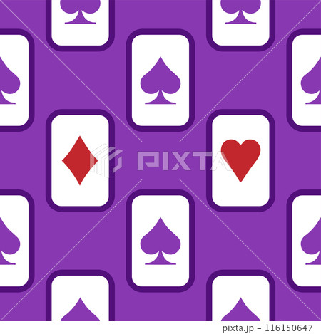 Purple falling playing cards seamless pattern. Poker and Wonderland. Purple falling playing cards seamless pattern. Poker and Wonderland. 116150647