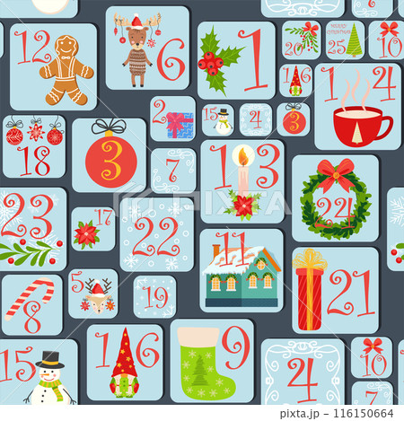 Christmas advent calendar seamless pattern with geometric seamless patterns Christmas advent calendar seamless pattern with geometric seamless patterns 116150664