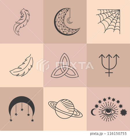 Set of magic symbols, celestial seamless pattern. Astrological, magical and esoteric symbols 116150755