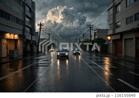 夕方の雨空　AI生成画像 116150840