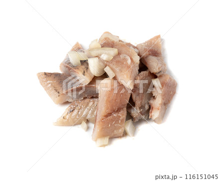 Dutch herring isolated, salted fish meat fillet, traditional maatjes, raw atlantic herring, matias 116151045