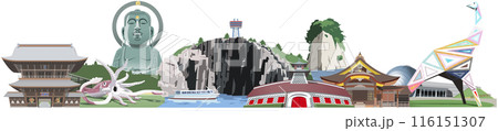 北陸4県観光地イラスト集合 116151307