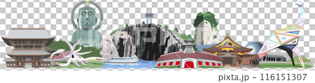 北陸4県観光地イラスト集合 116151307